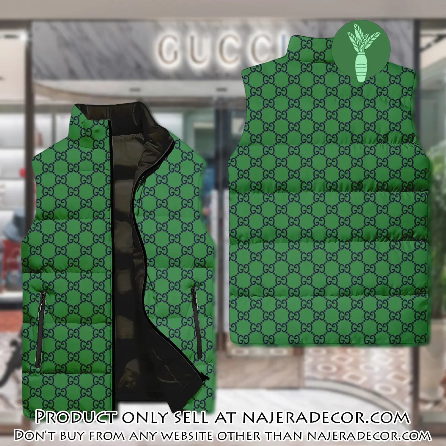 Gucci green luxury brand 3d sleeveless down jacket njr3555710